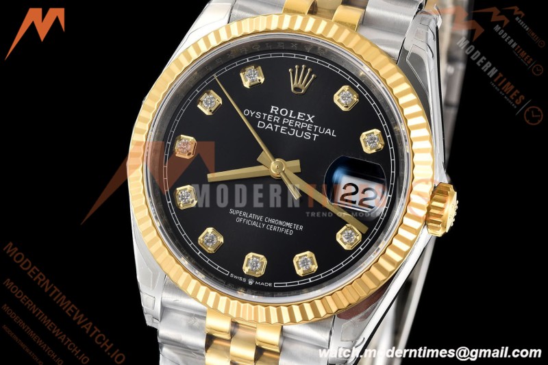 Rolex - Datejust 126233 36mm Jub Flt 904L YG/SS Blk/Dia VSF VS3235 | 롤렉스 - 데이트저스트 126233 36mm 주브 플랫 904L YG/SS 블랙/다이아 VSF VS3235