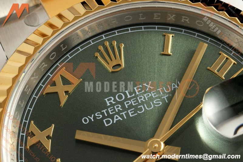 Rolex - Datejust 126233 36mm Oys Flt 904L YG/SS Green/Rmn ARF SH3235