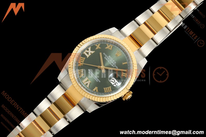 Rolex - Datejust 126233 36mm Oys Flt 904L YG/SS Green/Rmn ARF SH3235