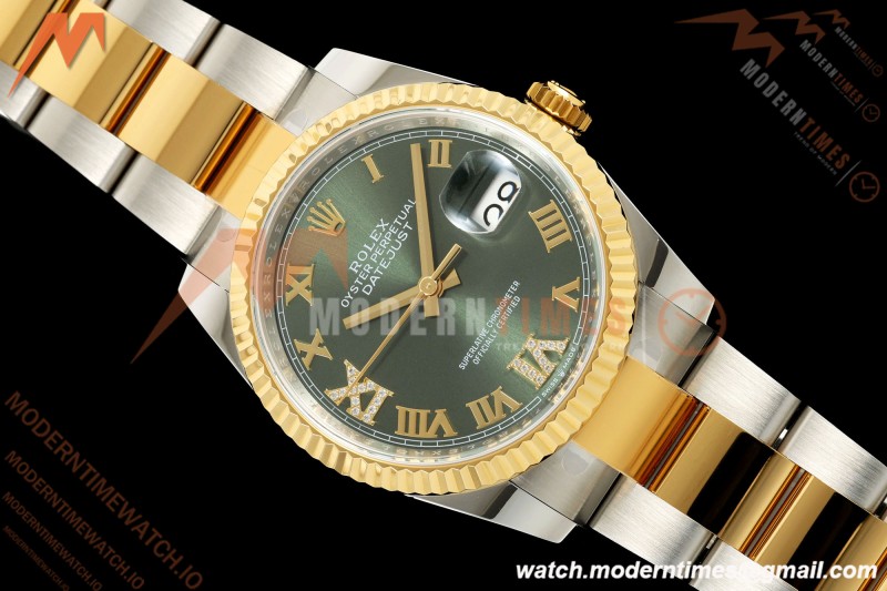 Rolex - Datejust 126233 36mm Oys Flt 904L YG/SS Green/Rmn ARF SH3235