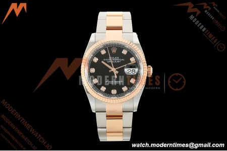 Rolex - Datejust 126231 36mm Oys Flt 904L RG/SS Blk/Dia ARF SH3235 | 롤렉스 - 데이트저스트 126231 36mm 오이즈 플라이백 904L RG/SS 블랙/다이아 ARF SH3235