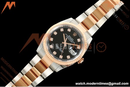 Rolex - Datejust 126231 36mm Oys Flt 904L RG/SS Blk/Dia ARF SH3235 | 롤렉스 - 데이트저스트 126231 36mm 오이즈 플라이백 904L RG/SS 블랙/다이아 ARF SH3235