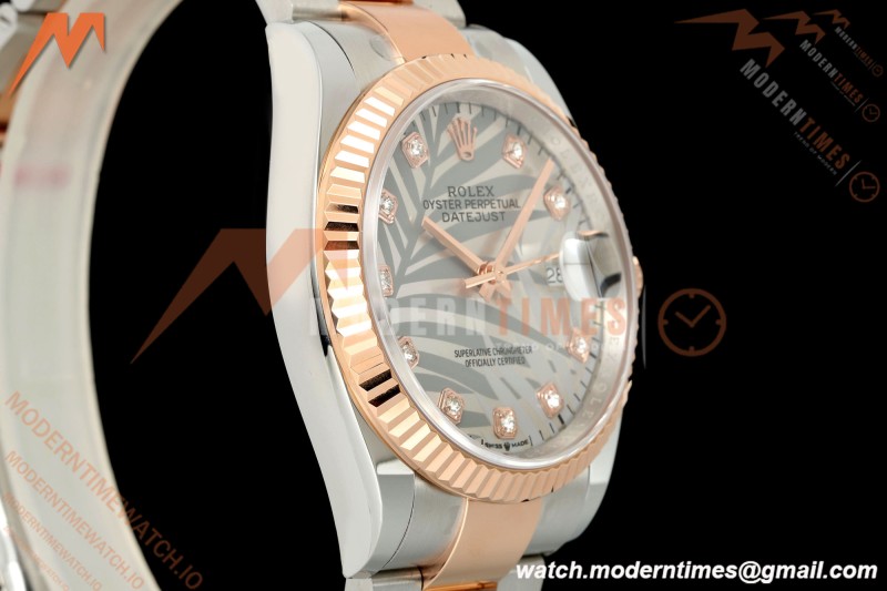 Rolex - Datejust 126231 36mm Oys Flt 904L RG/SS Silver Palm Motif Dial ARF SH3235