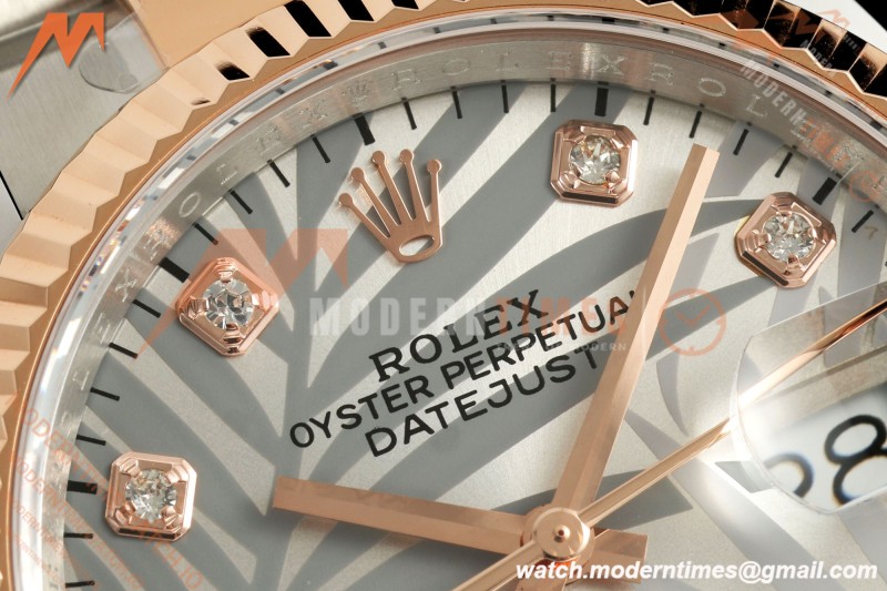 Rolex - Datejust 126231 36mm Oys Flt 904L RG/SS Silver Palm Motif Dial ARF SH3235