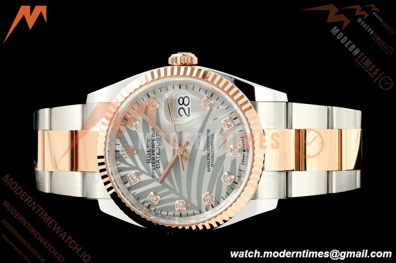 Rolex - Datejust 126231 36mm Oys Flt 904L RG/SS Silver Palm Motif Dial ARF SH3235