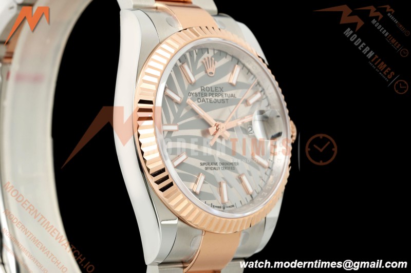 Rolex - Datejust 126231 36mm Oys Flt 904L RG/SS Silver Palm Motif Stick Dial ARF SH3235