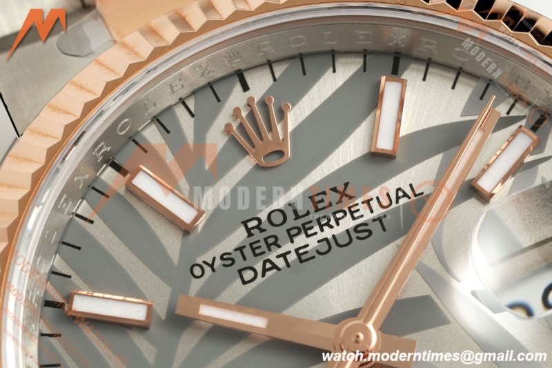 Rolex - Datejust 126231 36mm Oys Flt 904L RG/SS Silver Palm Motif Stick Dial ARF SH3235