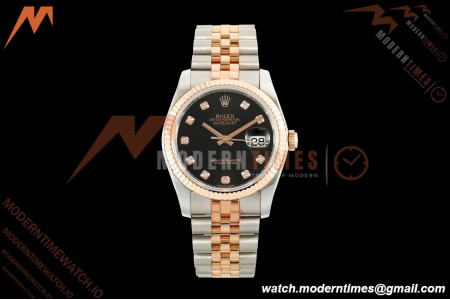 Rolex - Datejust 116231 36mm Jub Flt 316L RG/SS Blk/Dia GMF A2824