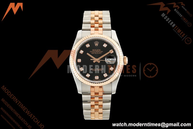 Rolex - Datejust 116231 36mm Jub Flt 316L RG/SS Blk/Dia GMF A2824