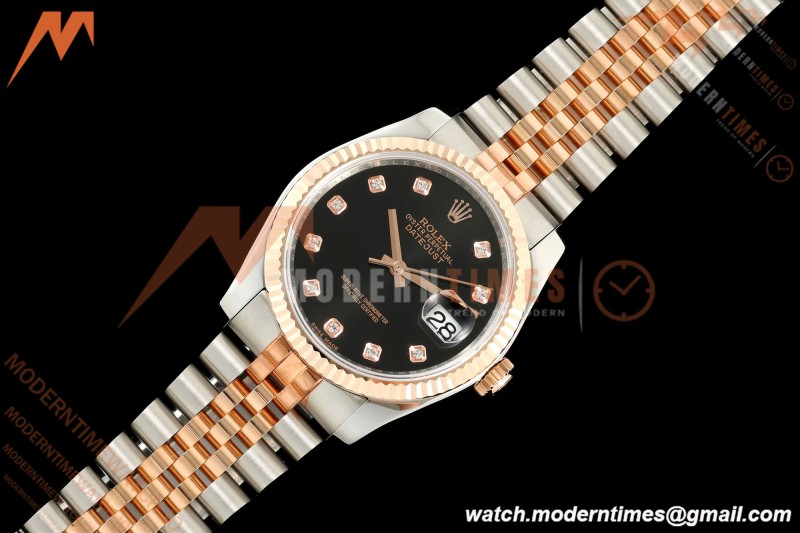Rolex - Datejust 116231 36mm Jub Flt 316L RG/SS Blk/Dia GMF A2824