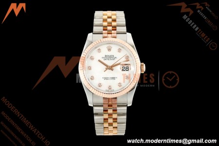 Rolex - Datejust 116231 36mm Jub Flt 316L RG/SS White Mop/Dia GMF A2824 | 롤렉스 - 데이트저스트 116231 36mm 주브 플랫 316L RG/SS 화이트 모프/다이아 GMF A2824