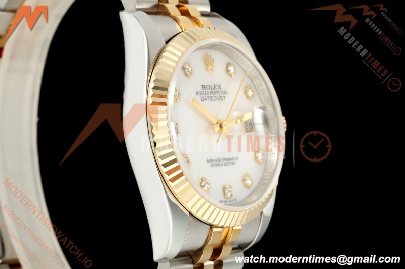Rolex - Datejust 116233 36mm Jub Flt 316L YG/SS White Mop/Dia GMF A2824 | 롤렉스 - 데이트저스트 116233 36mm 주브 플랫 316L YG/SS 화이트 모프/다이아 GMF A2824