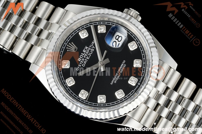 Rolex - Datejust 126234 36mm Jub Flt 904L SS/SS Blk/Dia Clean Plus DD3235 | 롤렉스 데이트저스트 126234 36mm 주빌리 브레이슬릿 플루티드 베젤 904L 스테인리스 스틸 블랙 다이얼 다이아몬드 인덱스 클린 팩토리 DD3235 무브먼트