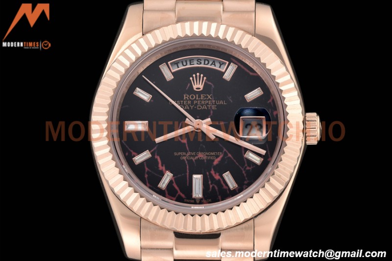 Rolex - DayDate 40mm Flt/Pres RG/RG Black Diamond GDF MY8215