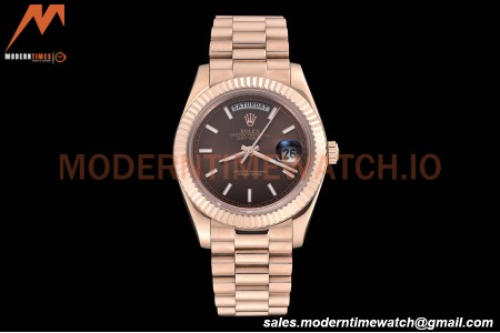 Rolex - DayDate 40mm Flt/Pres RG/RG Brown Stick GDF MY8215