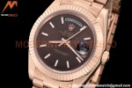 Rolex - DayDate 40mm Flt/Pres RG/RG Brown Stick GDF MY8215