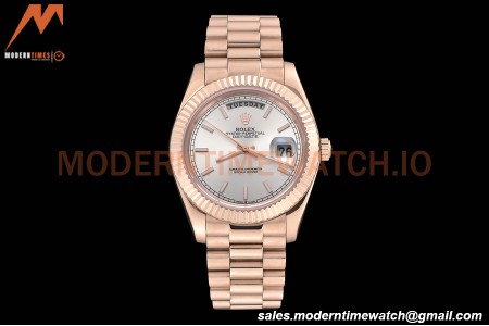 Rolex - DayDate 40mm Flt/Pres RG/RG Silver Stick GDF MY8215