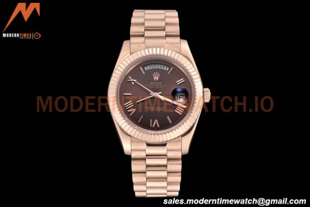 Rolex - DayDate 40mm Flt/Pres RG/RG Brown Roman GDF MY8215
