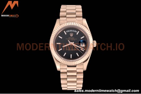 Rolex - DayDate 40mm Flt/Pres RG/RG Black Stick GDF MY8215