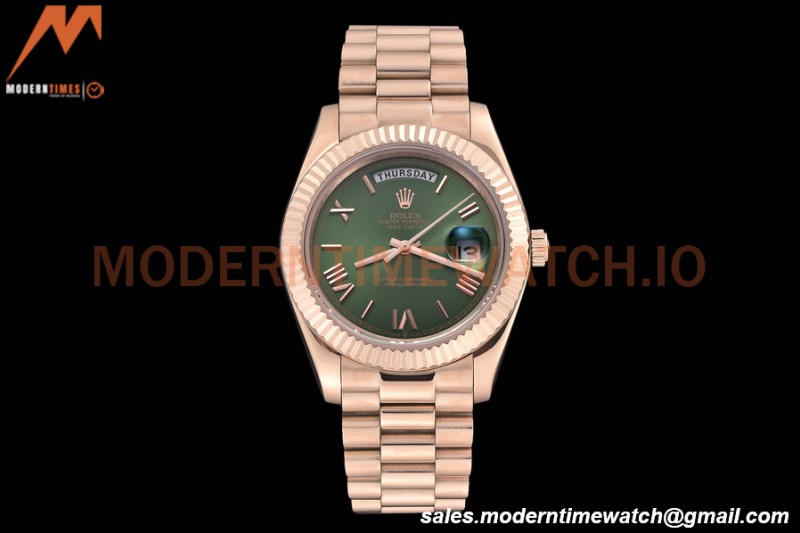Rolex - DayDate 40mm Flt/Pres RG/RG Green Roman GDF MY8215