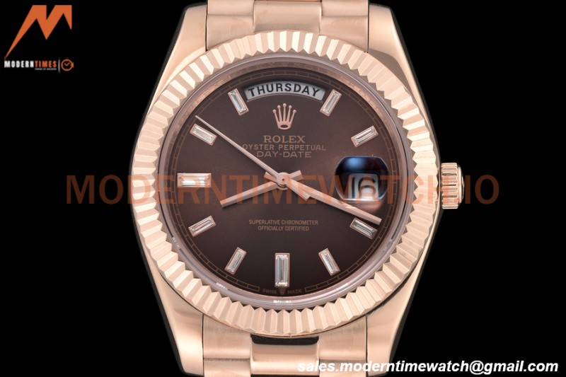 Rolex - DayDate 40mm Flt/Pres RG/RG Brown Diamond GDF MY8215