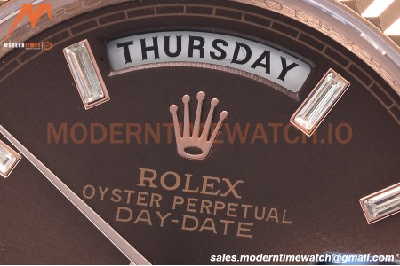 Rolex - DayDate 40mm Flt/Pres RG/RG Brown Diamond GDF MY8215