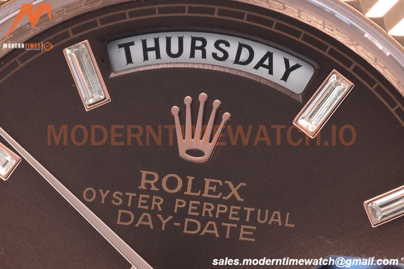 Rolex - DayDate 40mm Flt/Pres RG/RG Brown Diamond GDF MY8215