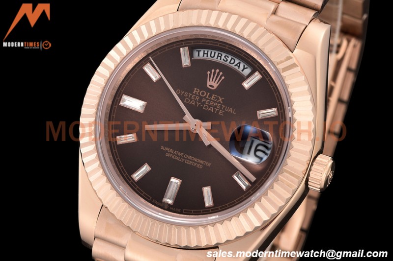 Rolex - DayDate 40mm Flt/Pres RG/RG Brown Diamond GDF MY8215