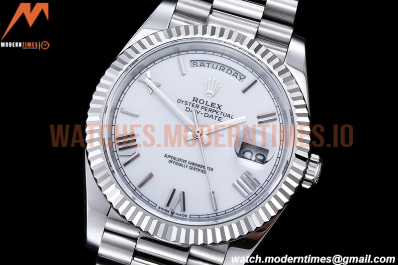 Rolex - DayDate 40mm Flt Pres SS/SS Wht/Rm EWF VR3255