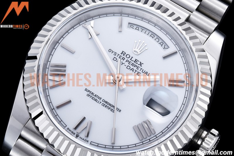 Rolex - DayDate 40mm Flt Pres SS/SS Wht/Rm EWF VR3255