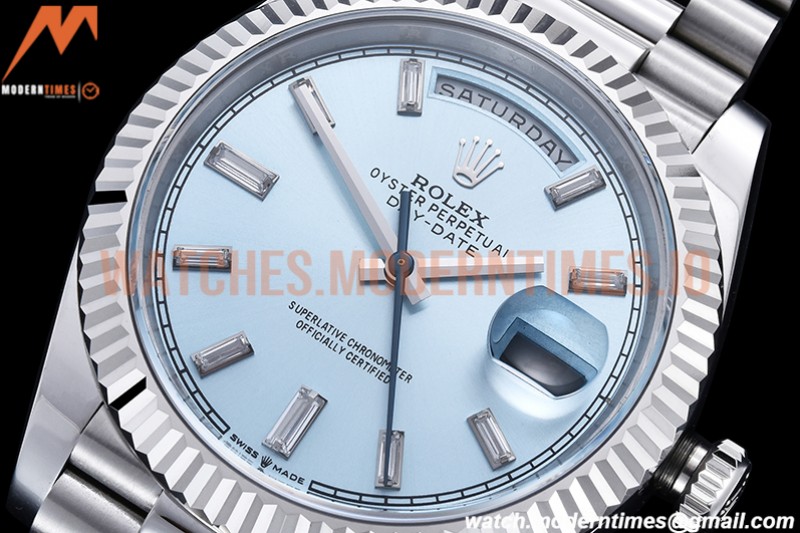 Rolex - DayDate 40mm Flt Pres SS/SS I-Blue/Dia EWF VR3255