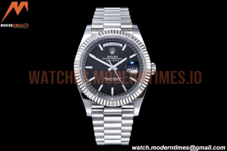 Rolex - DayDate 40mm Flt Pres SS/SS Black/Stk EWF VR3255