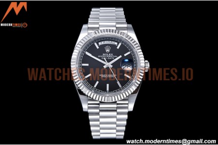 Rolex - DayDate 40mm Flt Pres SS/SS Black/Stk EWF VR3255