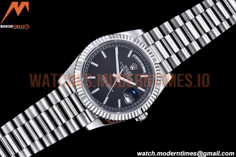Rolex - DayDate 40mm Flt Pres SS/SS Black/Stk EWF VR3255