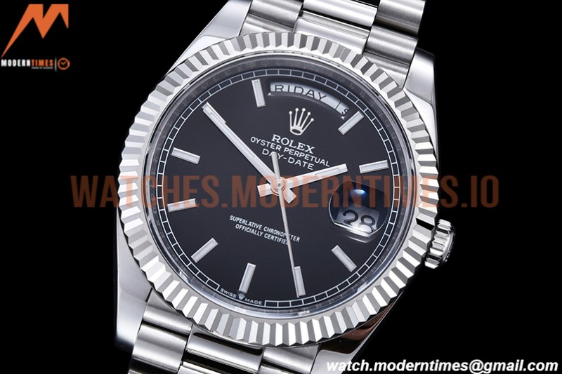 Rolex - DayDate 40mm Flt Pres SS/SS Black/Stk EWF VR3255