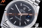 Rolex - DayDate 40mm Flt Pres SS/SS Black/Stk EWF VR3255