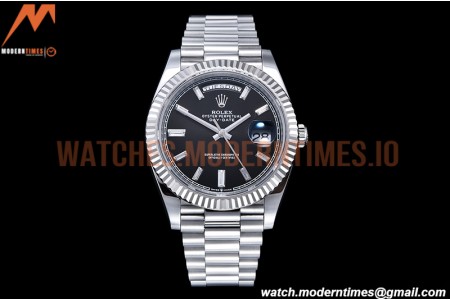 Rolex - DayDate 40mm Flt Pres SS/SS Black/Dia EWF VR3255