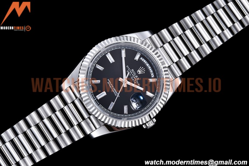 Rolex - DayDate 40mm Flt Pres SS/SS Black/Dia EWF VR3255