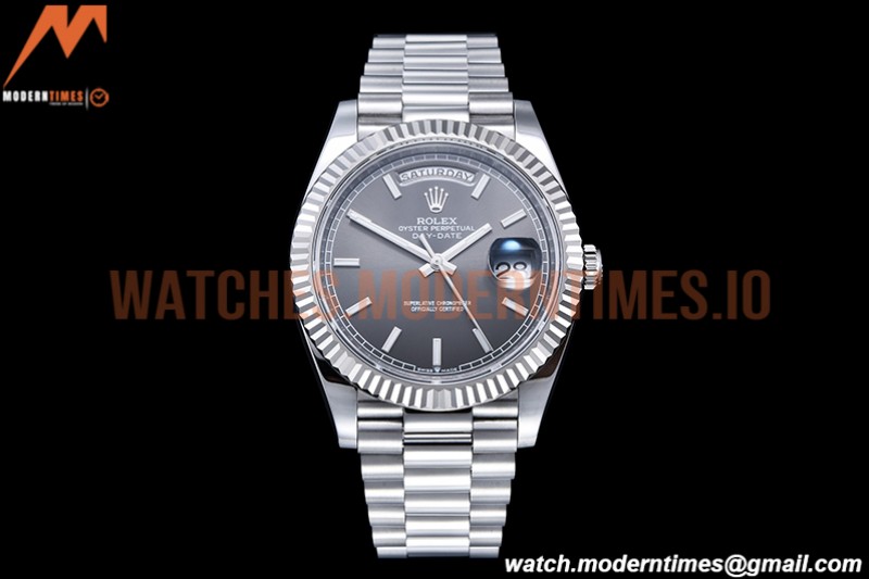 Rolex - DayDate 40mm Flt Pres SS/SS Grey/Stk EWF VR3255