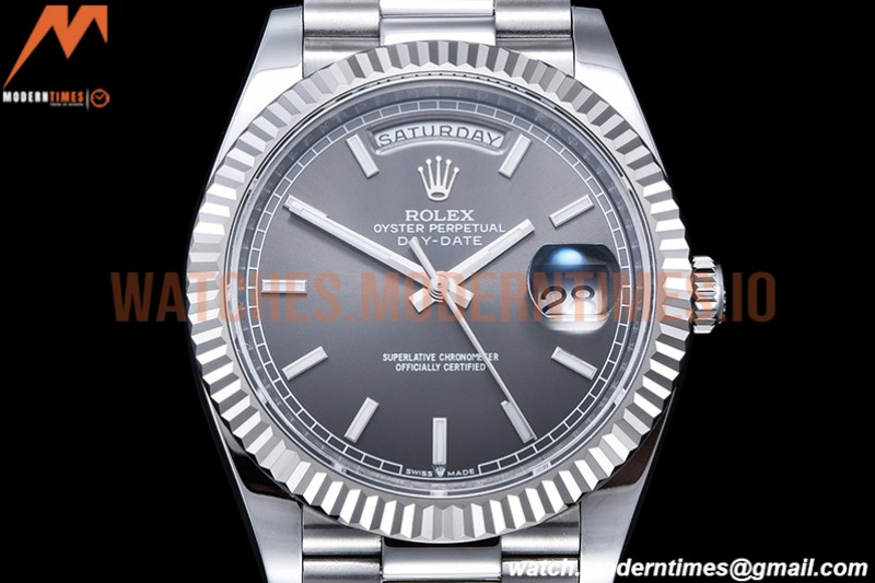 Rolex - DayDate 40mm Flt Pres SS/SS Grey/Stk EWF VR3255