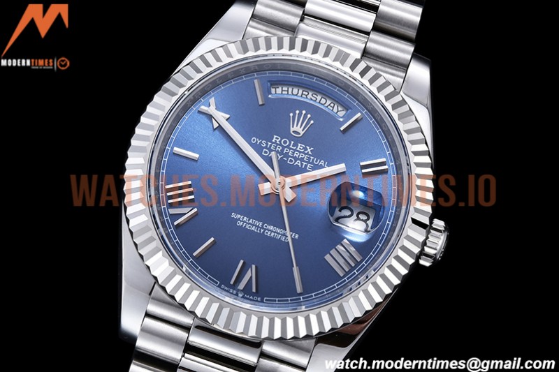 Rolex - DayDate 40mm Flt Pres SS/SS Blue/Rm EWF VR3255