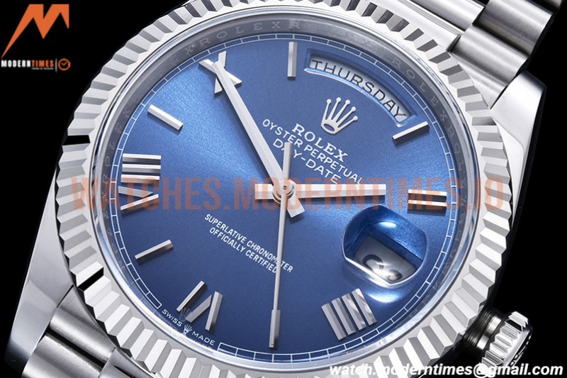 Rolex - DayDate 40mm Flt Pres SS/SS Blue/Rm EWF VR3255