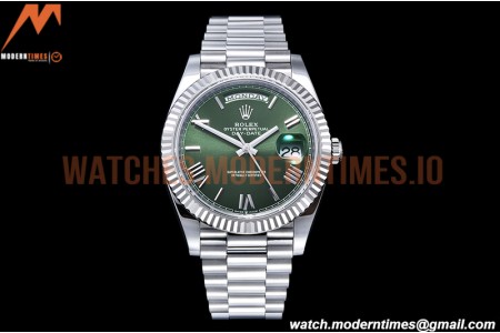 Rolex - DayDate 40mm Flt Pres SS/SS Grn/Rm EWF VR3255