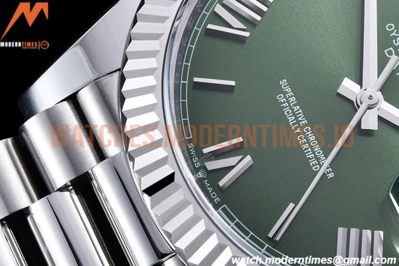 Rolex - DayDate 40mm Flt Pres SS/SS Grn/Rm EWF VR3255