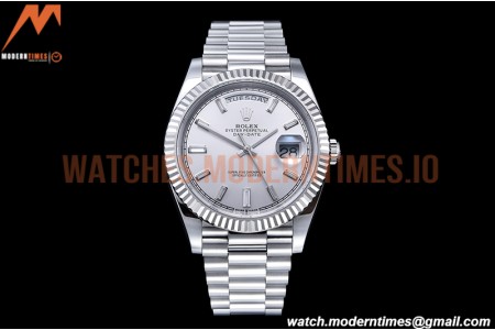 Rolex - DayDate 40mm Flt Pres SS/SS Silv/Dia EWF VR3255