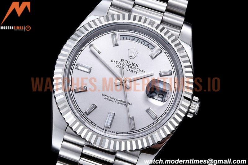 Rolex - DayDate 40mm Flt Pres SS/SS Silv/Dia EWF VR3255