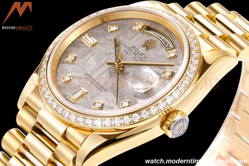 Rolex - DayDate 36mm 118348 Flt Pres YG/YG Dia Meteorite Dial RAF A2836