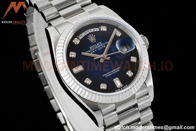 Rolex - DayDate 36mm 128239 Flt Pres SS/SS Blue/Diam RAF A2836