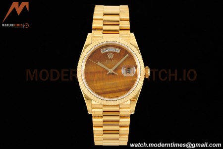 Rolex - DayDate 36mm 18038 Flt Pres YG/YG Tiger Eye Dial RAF A2836