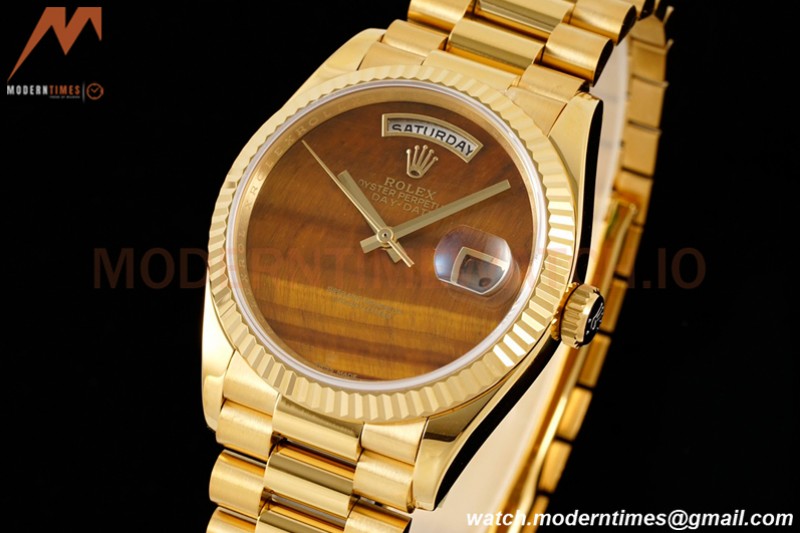 Rolex - DayDate 36mm 18038 Flt Pres YG/YG Tiger Eye Dial RAF A2836